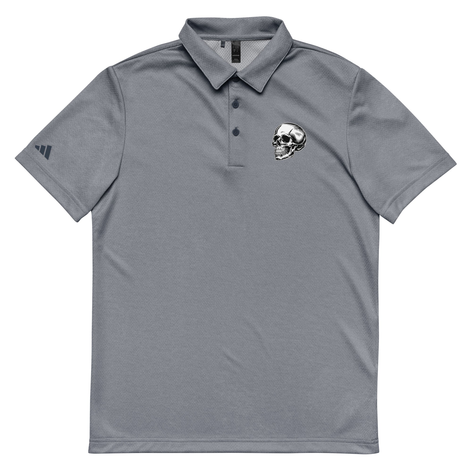 Skull Polo collar and button placket detail
